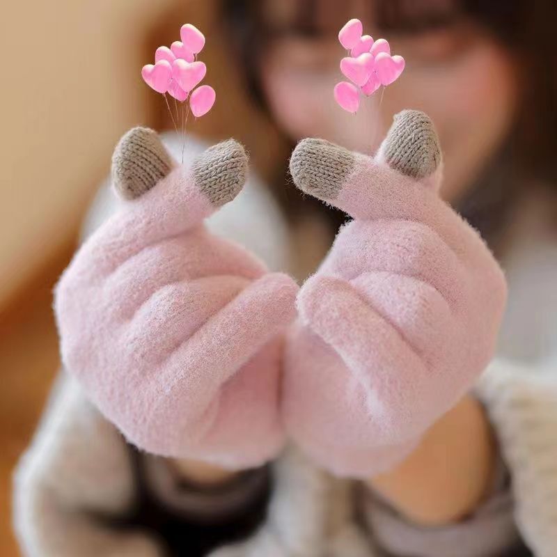卡通笑脸手套韩版少女甜美可爱冬季防寒加绒加厚学生手套触屏手套详情4