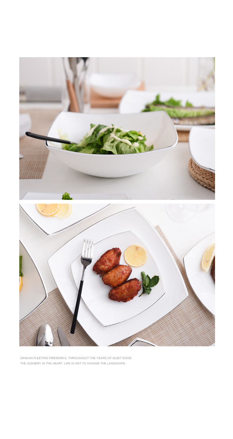 【 White Jade Glass Porcelain Pure White Pointed Square Series 】 Non-detergent, 0 pores, sterile dinner plate, high-temperature resistant, Golden Edge pointed pic 7