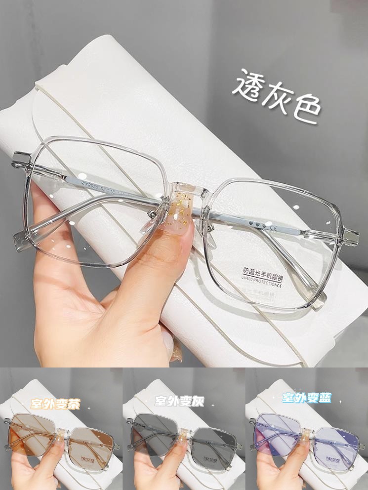 新款防蓝光超轻高颜值显瘦素颜光感变色成品近视镜女变色大框眼镜详情8