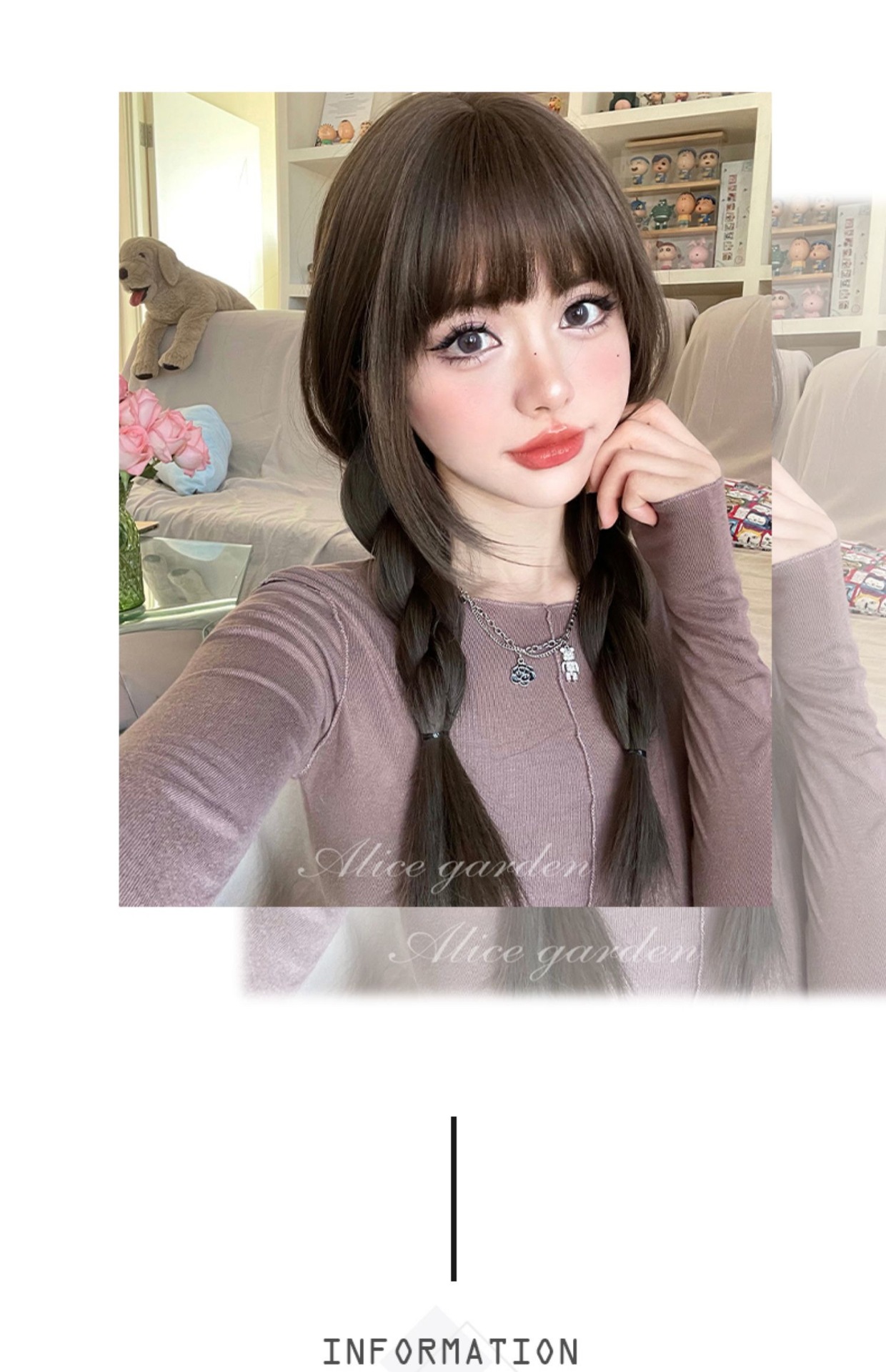 Factory wholesale wig for women with long hair, popular Japanese-style round face, realistic long straight hair, natural bangs, full head coverings for women pic 5
