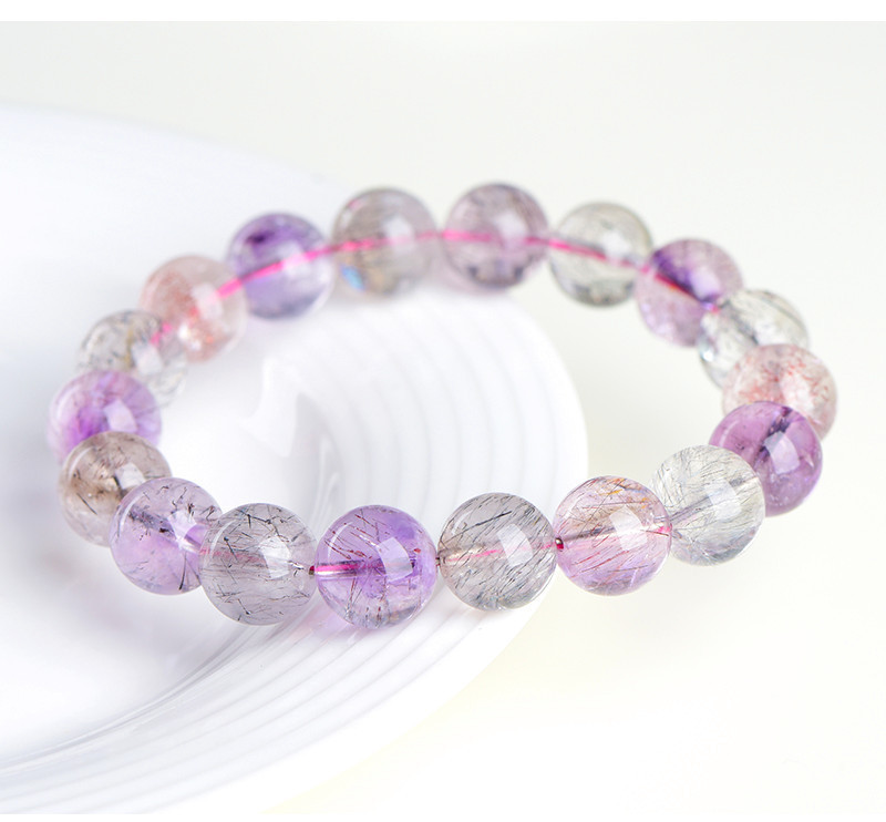Jiuya Crystal Natural 7A Grade Ice Type Super Seven Round Bead Bracelet, Purple Titanium Crystal Aurora Scattered Bead Bracelet Factory Direct Sales pic 27