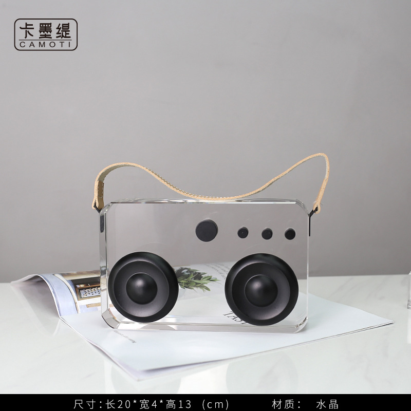 Creative home decorations, living room, modern Nordic style model room, soft furnishings, camera, radio, transparent crystal ornaments pic 31