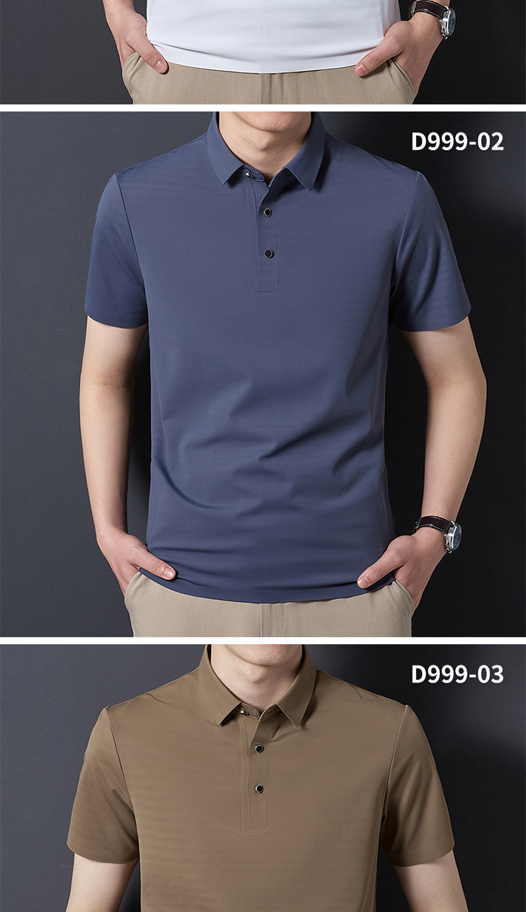 Short-sleeved T-shirt for men, seamless, glue-free, non-ironing, silk-smooth, high-elasticity business casual, slimming polo shirt for men pic 13