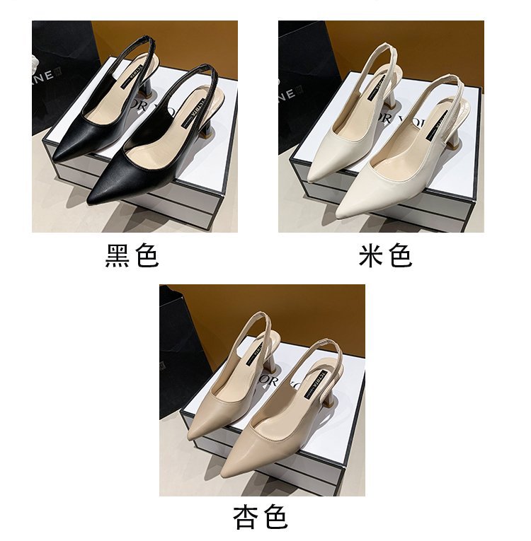 2023春夏季新款尖头高跟鞋女细跟包头凉鞋后空浅口单鞋女详情4