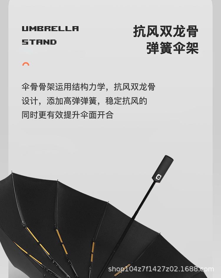 爆款折叠24骨全自动雨伞12骨双龙骨黑胶晴雨两用伞广告伞现货批发详情4