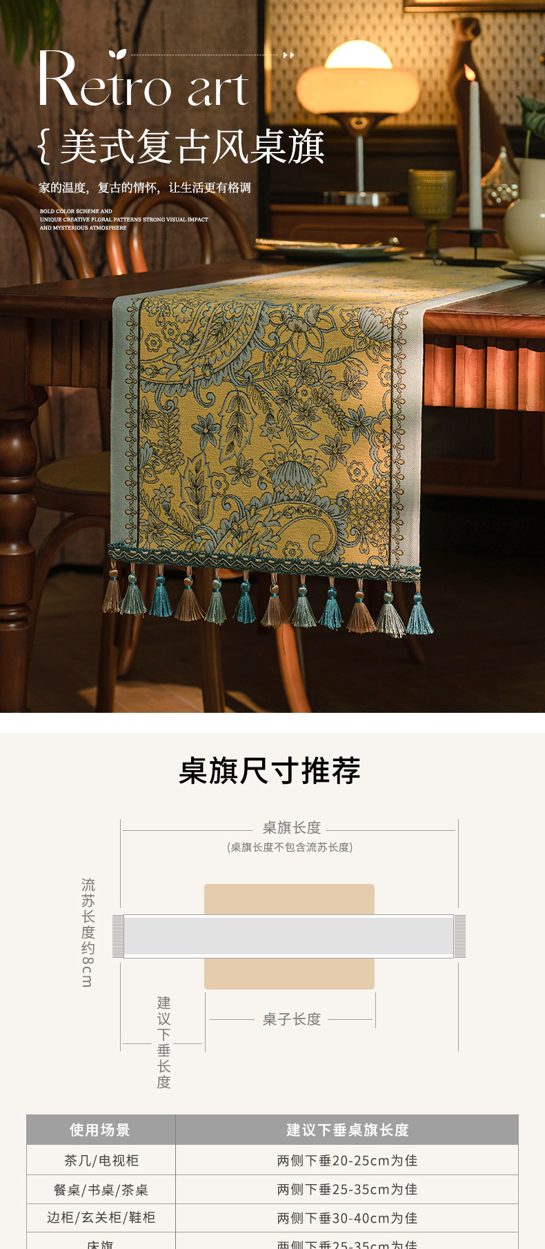Cool Happiness American retro style, fashionable, simple, elegant and high-end, long tablecloth, colored jacquard, high-end, tassel, home coffee table, tea flag, high-end chest of drawers, table flag pic 38