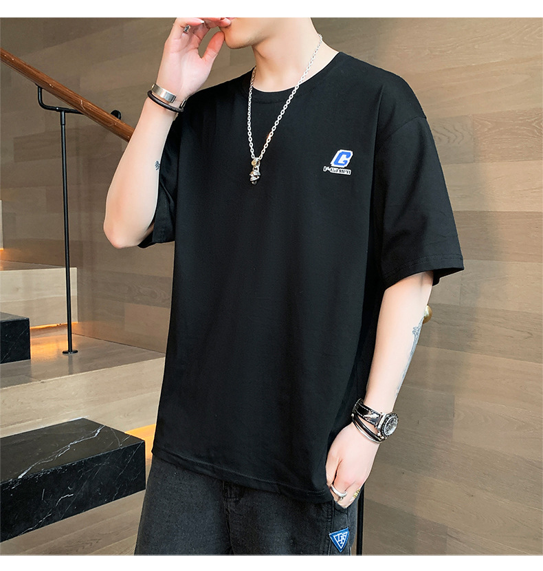 Pure cotton T-shirt for men, summer short-sleeved 2024 new Korean style five-quarter sleeve off-the-shoulder shirt, loose trendy brand short-sleeved large size pic 14