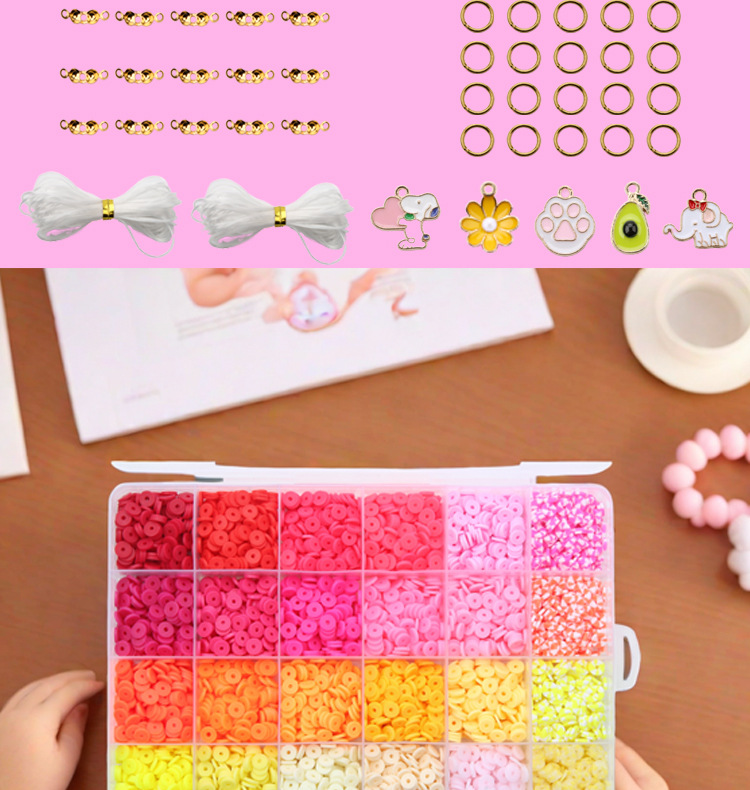 软陶片串珠单色6mm 首饰制作DIY手链项链饰品配件24格软陶片盒装详情7