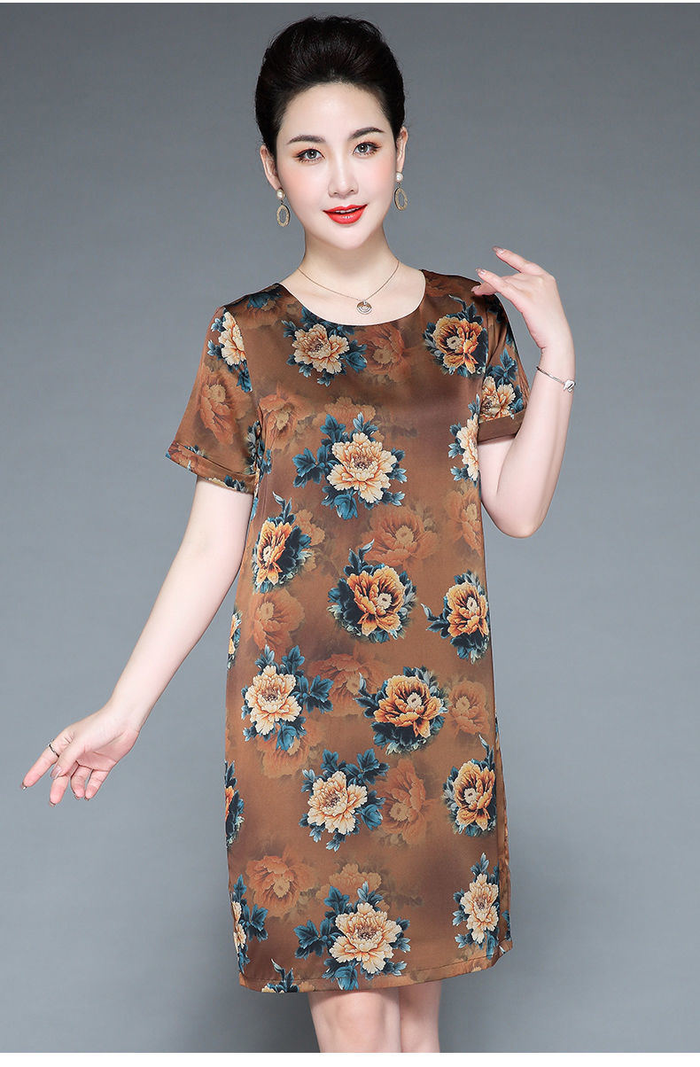 真丝连衣裙女新款绸缎时尚中老年妈妈夏装高端桑蚕丝裙子详情9