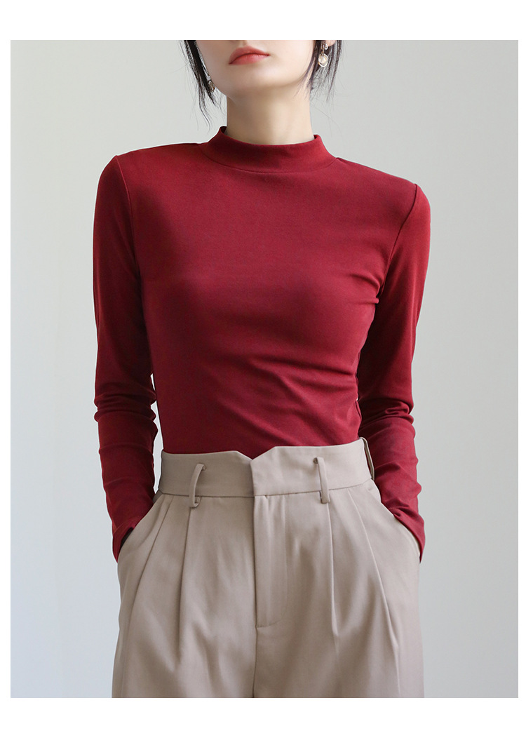 Pequeño cuello alto polainera blanca colgante interior otoño/invierno top mujer algodón cuello medio manga larga camiseta slim fit pic 23