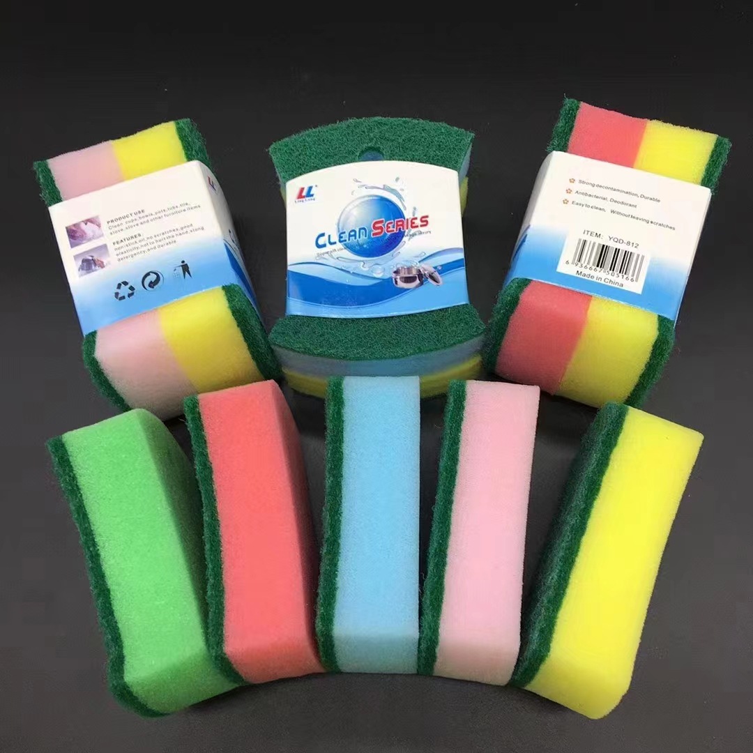 Wholesale waist-shaped high-density impregnated rubber and sand-containing double-sided dishwashing sponges, scrubbing POTS, scouring pads and cleaning sponge blocks from the manufacturer pic 11