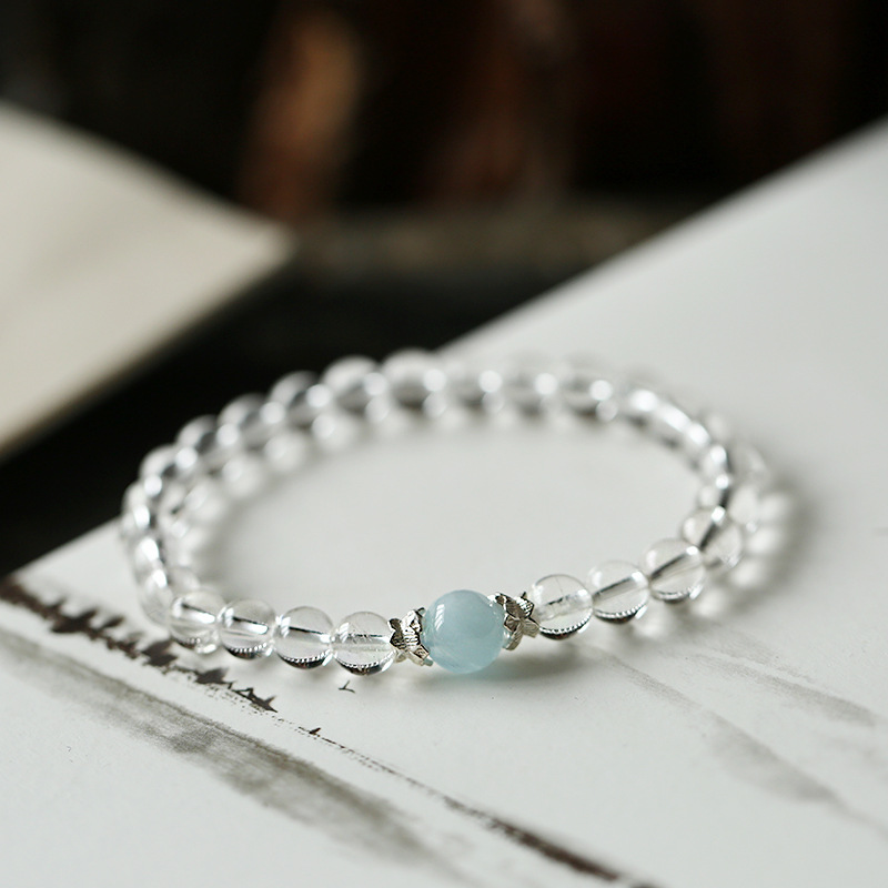 Original and personalized crystal natural white crystal bracelet, Good luck aquamarine ladies S925 sterling silver jewelry bracelet pic 6