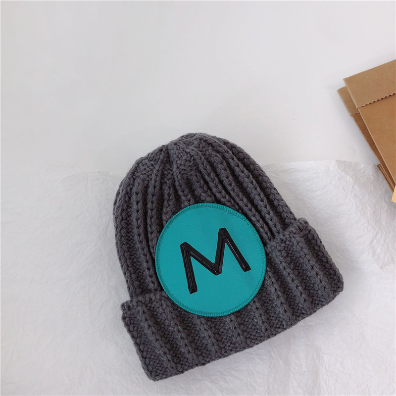 New versatile and in-stock autumn and winter tie-dyed patchwork letter monochrome warm knitted woolen caps for boys, girls, children and toddlers pic 9