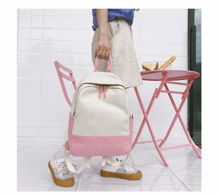 Factory wholesale of college-style, fresh, artistic, simple and versatile canvas backpacks, color-matched schoolbags for middle school best friends pic 24