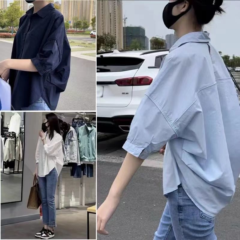 【仿棉】2022夏季后背镂空衬衫女士设计感时尚休闲洋气感上衣详情2
