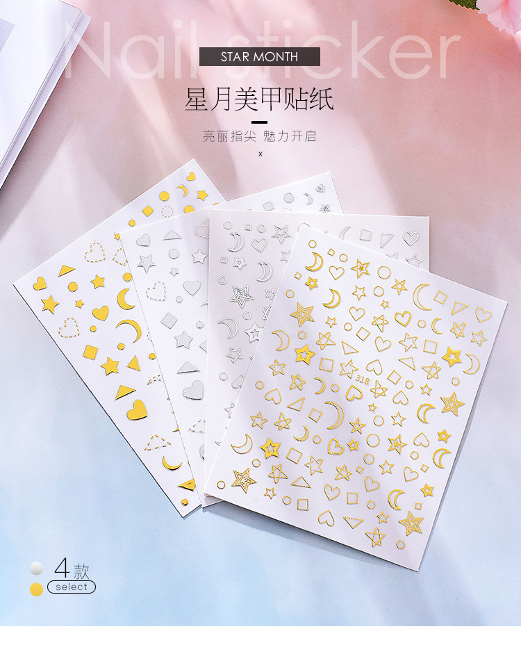 New Instagne-style star and moon nail stickers, Japanese and Korean waterproof and long-lasting gold-embossed 3d nail stickers and nail decals pic 14
