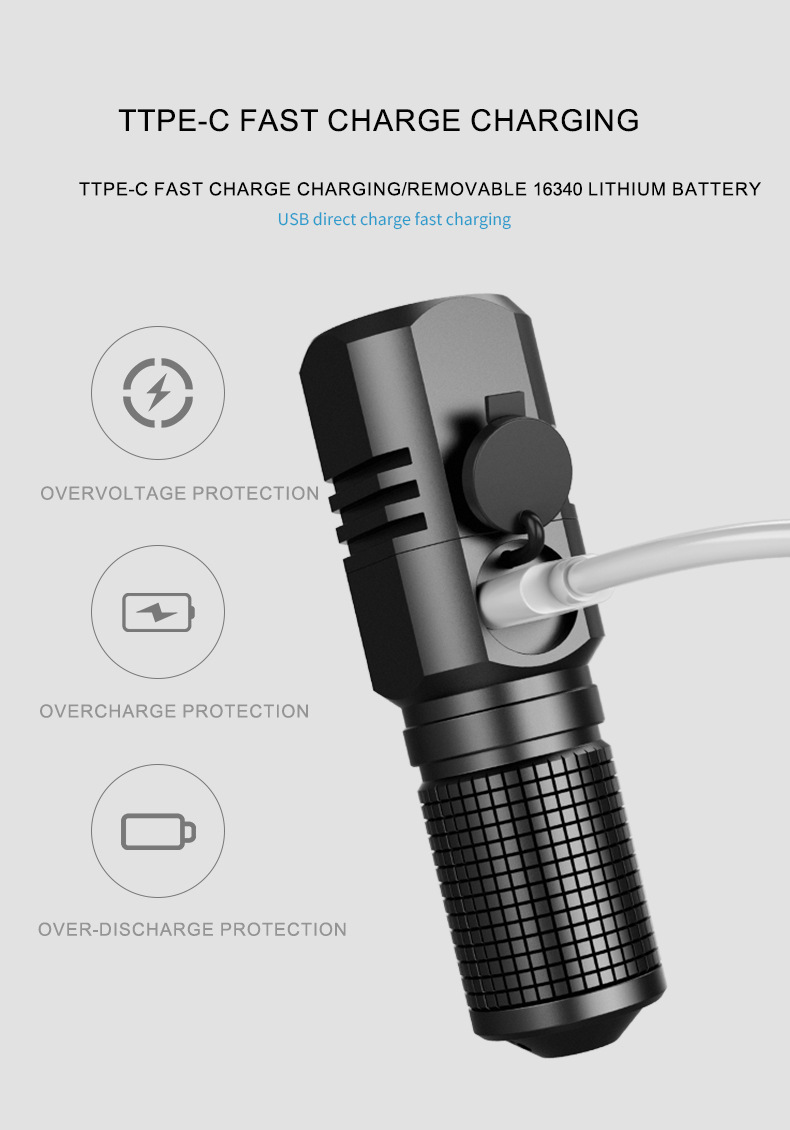 Wholesale of cross-border outdoor mini high-intensity flashlights, led rechargeable flashlights, high-intensity flashlights, hand-held flashlights pic 16