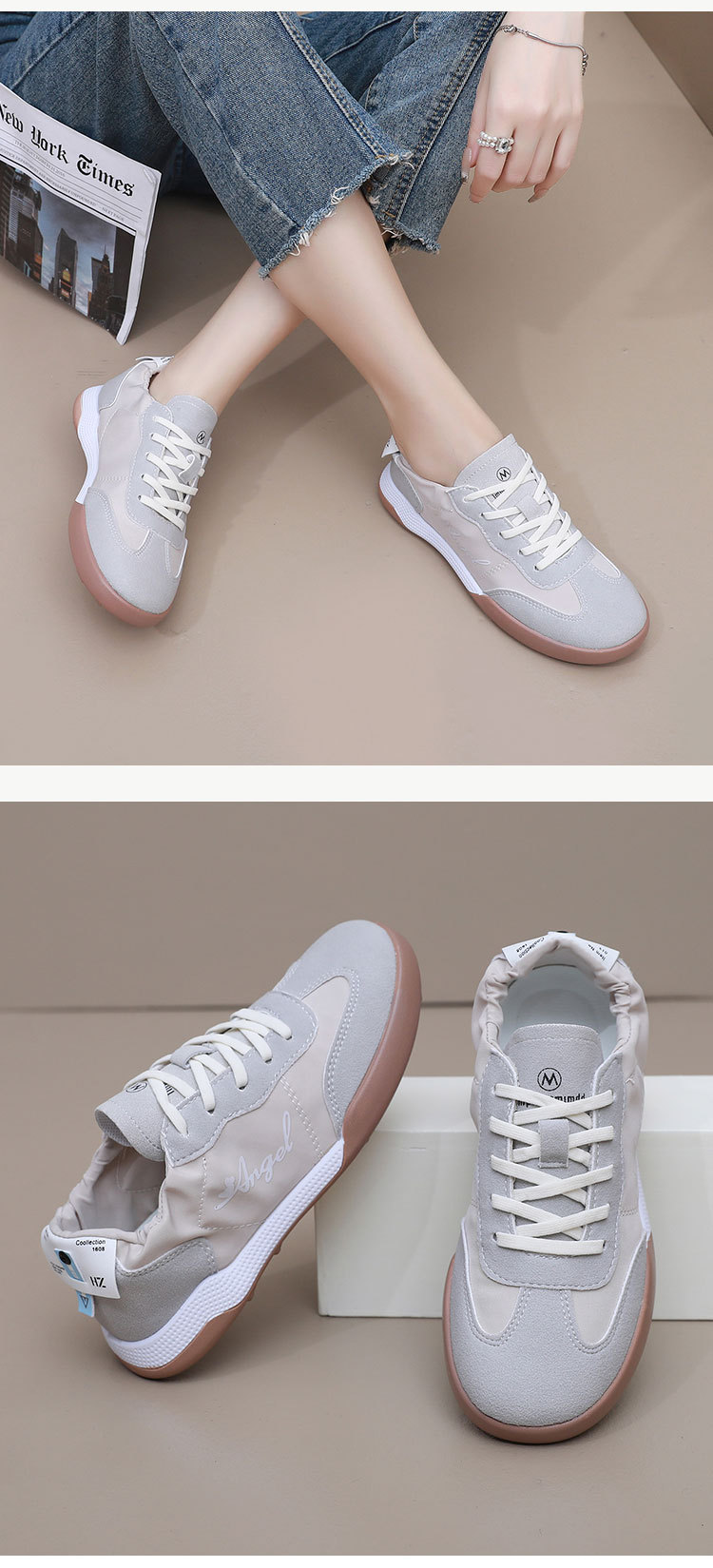 ins韩新款阿甘鞋女2024春夏学生运动跑步鞋休闲鞋松紧拼接休闲鞋详情22