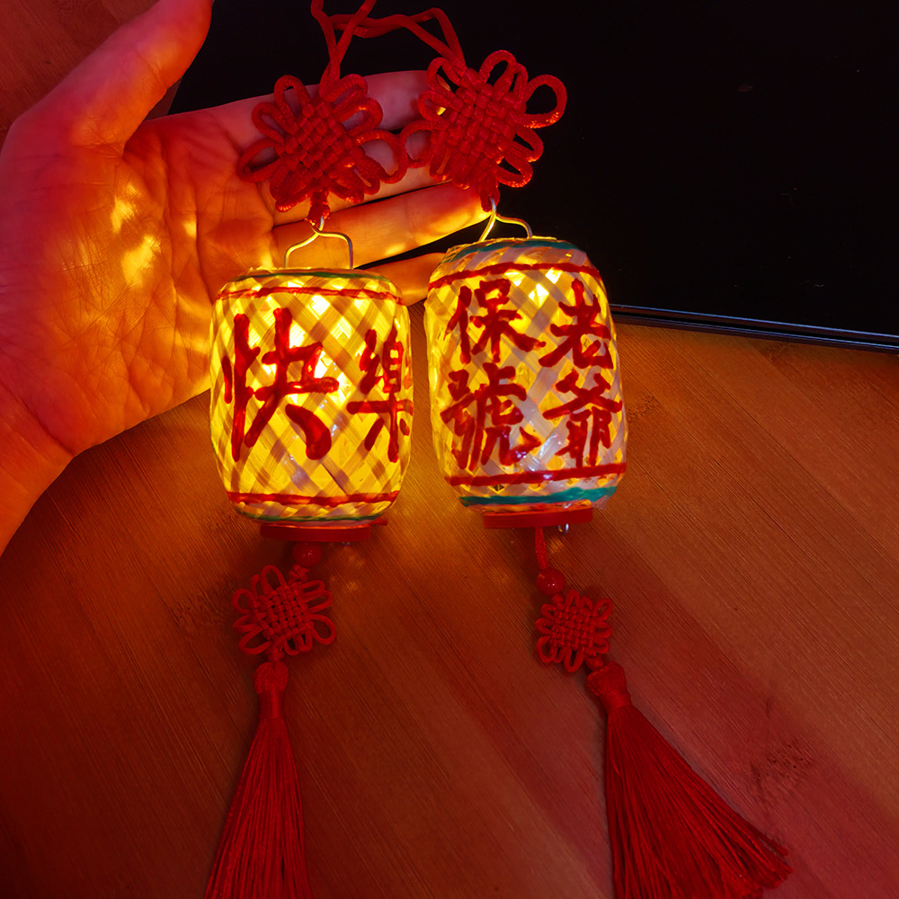 Night market night tour hand-held luminous bamboo woven small lanterns, pure handcrafted bamboo woven mini painted car decoration pendants, cross-border pic 14