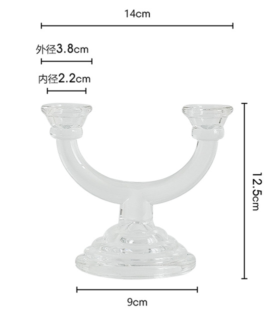 透明水晶玻璃烛台法式浪漫双头树杈形玻璃蜡台简约婚庆装饰摆件详情1