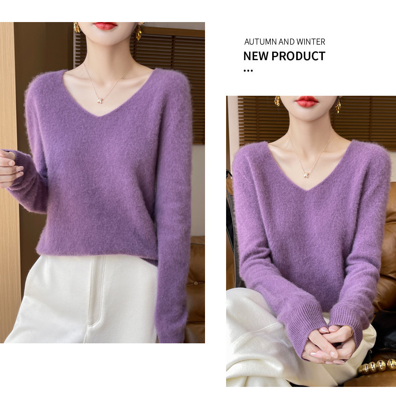濮院羊毛衫女100纯羊毛一线成衣V领软糯针织上衣外穿显瘦打底衫详情29