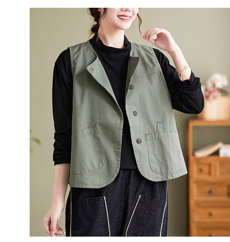 实拍2023年气质百搭小马甲女士春季新品单排扣宽松显瘦无袖马夹详情17