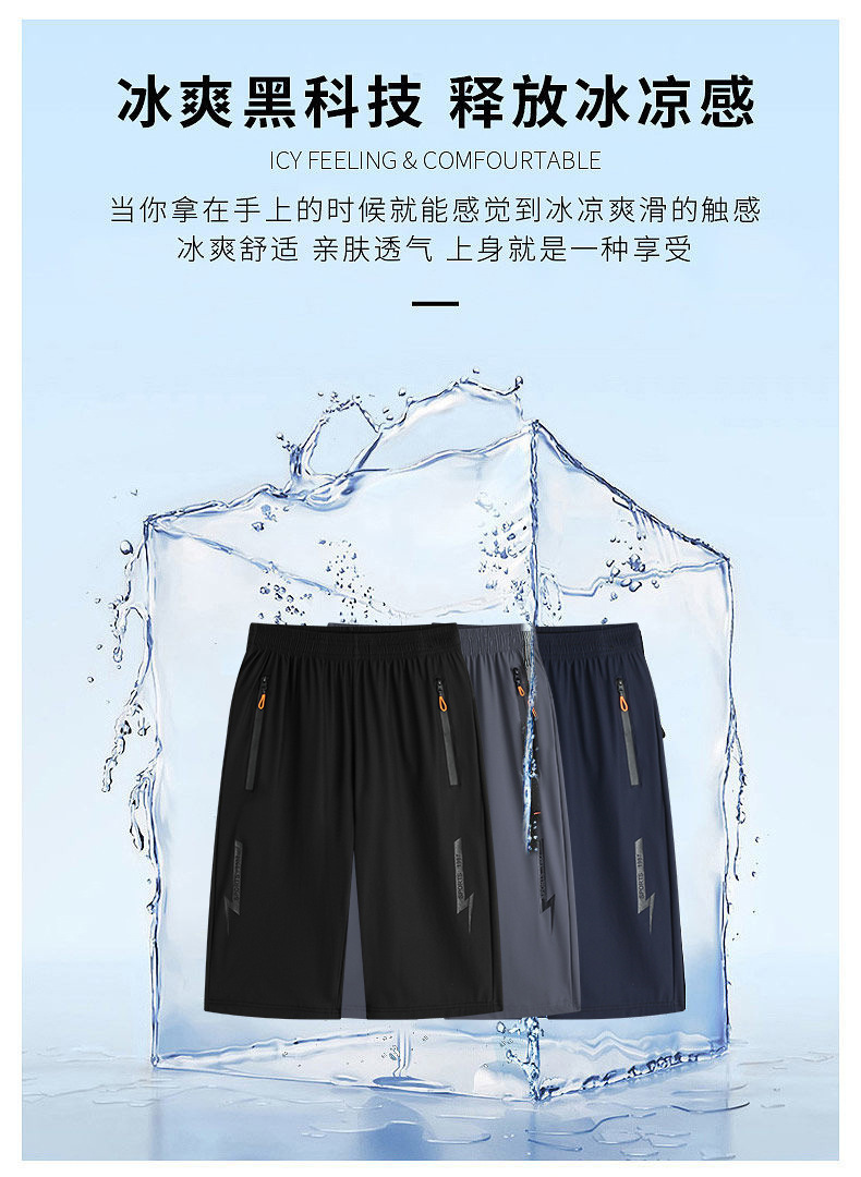 Summer sports thin shorts for men, loose and casual ice silk quick-drying capri pants for men, straight-leg Hong Kong-style pants for men, trendy pic 3