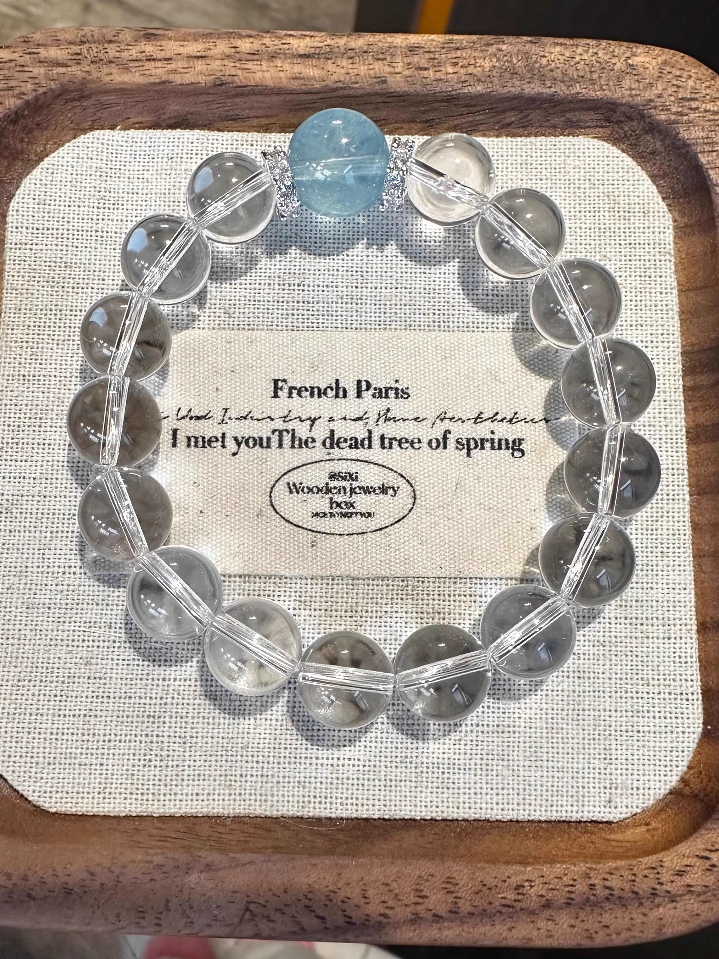 轻奢高级白水晶海蓝宝手链手工串珠小众爆款简约手饰民族风不掉色详情1