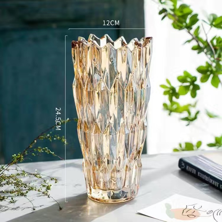Simple thickened crystal glass vase with serrated mouth, starry sky, water-grown lily, flower arrangement, crystal glass shared vase, living room dining table, home ins decoration pic 27