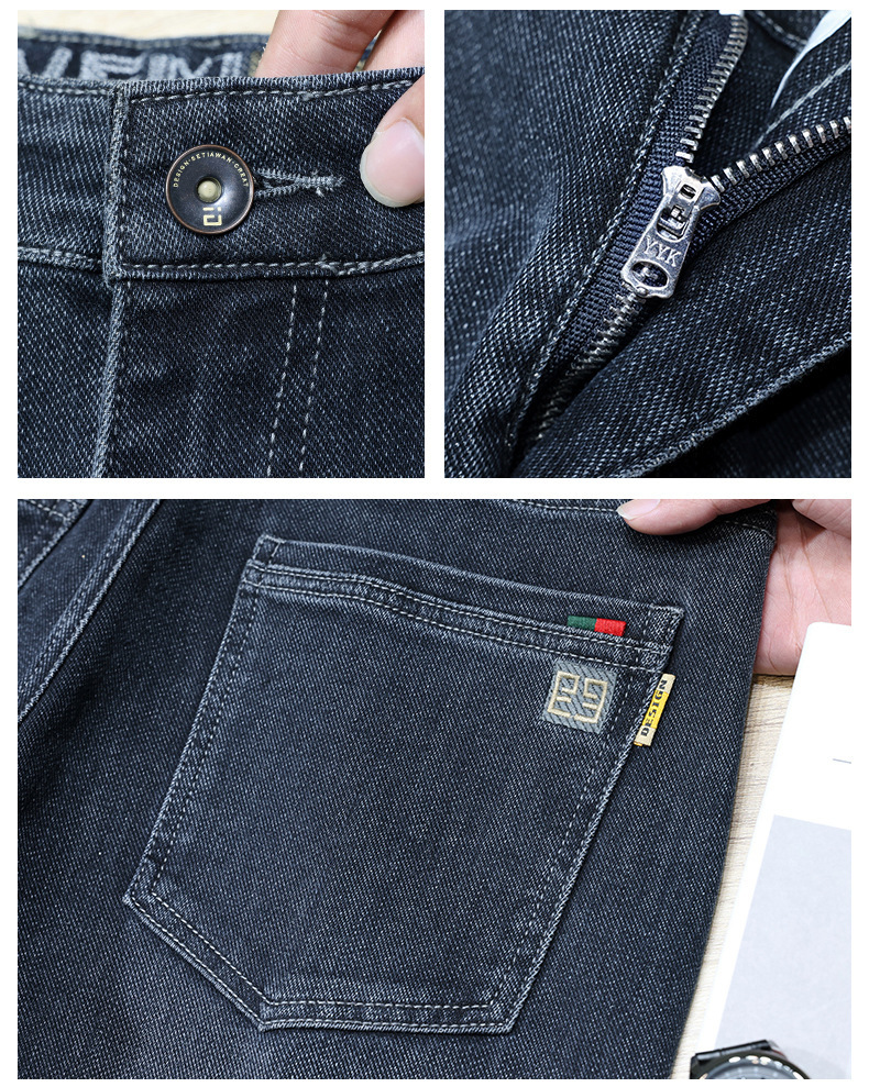 主推爆款蓝色牛仔裤男秋冬款修身小直筒厚款男士弹力休闲长裤裤子详情15