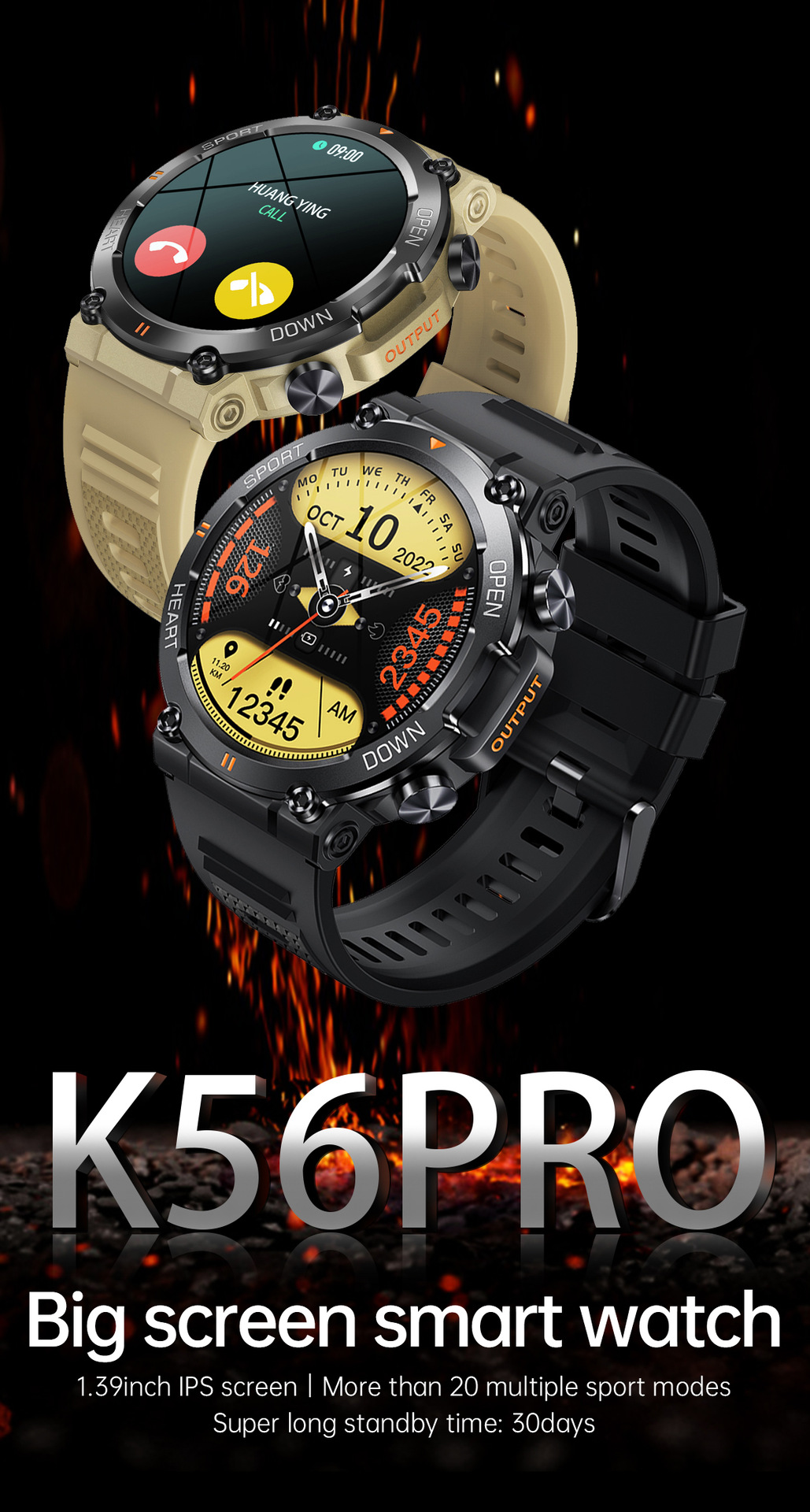 The new K56PRO three-proof communication smartwatch features music, weather, 1.39 inches heart rate, blood pressure and blood oxygen pic 2
