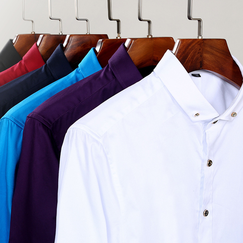 绣标夏季薄款弹力【高棉贡缎】钻扣商务男装时尚休闲男式长袖详情2