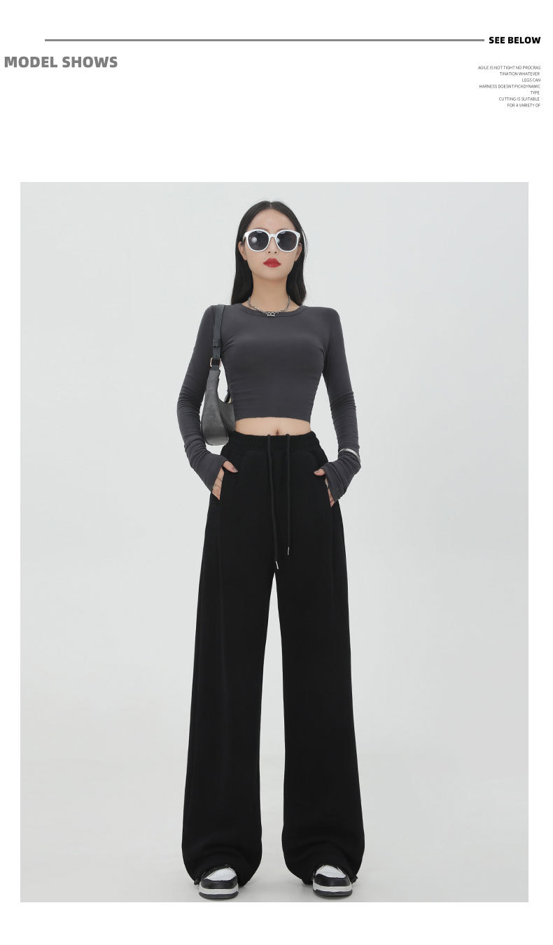美式灰色运动裤子女秋冬季2023新款加绒加厚休闲小个子阔腿卫裤女详情20