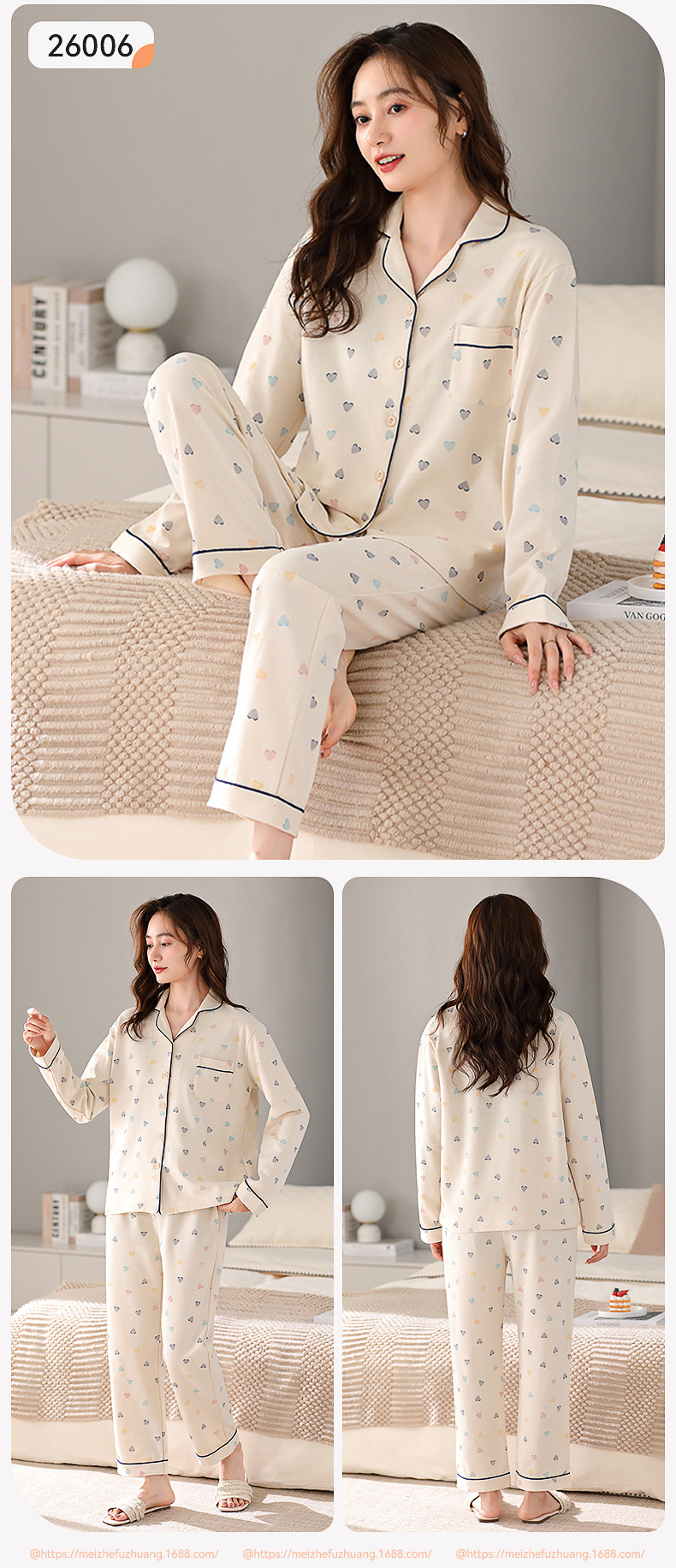 爆款长袖纯棉睡衣女春秋韩版甜美品质开衫学生全棉舒适家居服套装详情26
