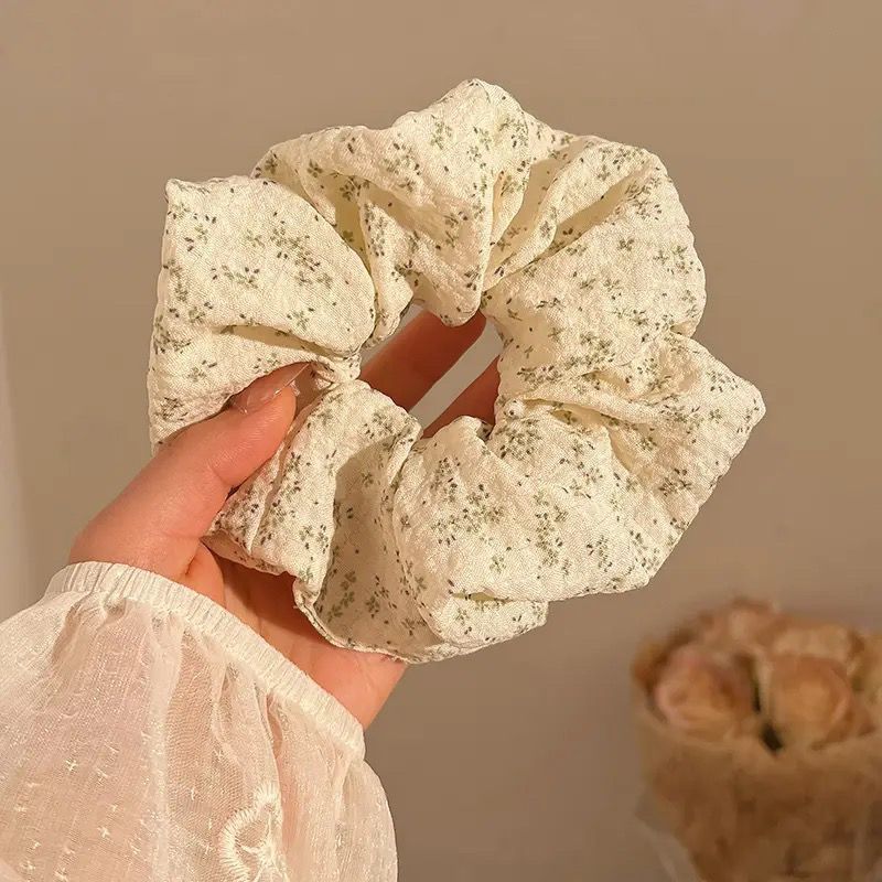 Korean-style blue small floral large intestine hair band, feminine semi-tied ponytail hair tie, new hair tie leather band headband pic 7