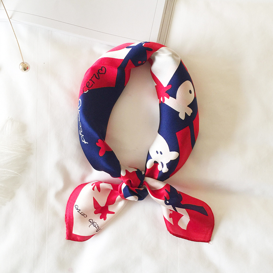 Wholesale silk scarves for overseas gifts and return gifts, cross-border silk autumn and winter decorative plain crepe satin 53cm floral neckerchiefs, small square scarves pic 124
