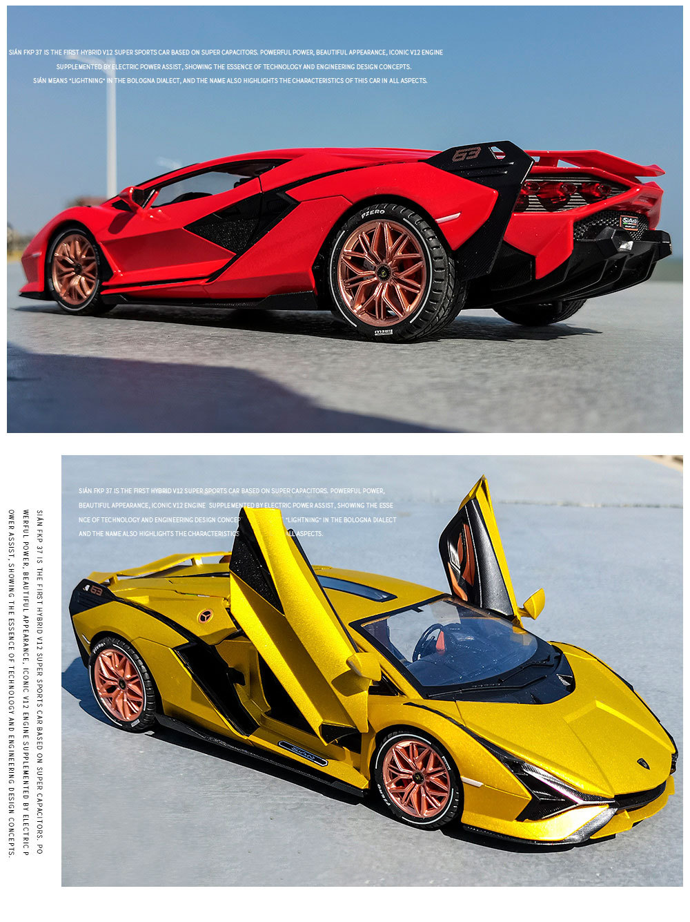 (Box set) 1:18 scale life-sized Lamborghini alloy car model door opening sound and light lightning interior decoration pic 16