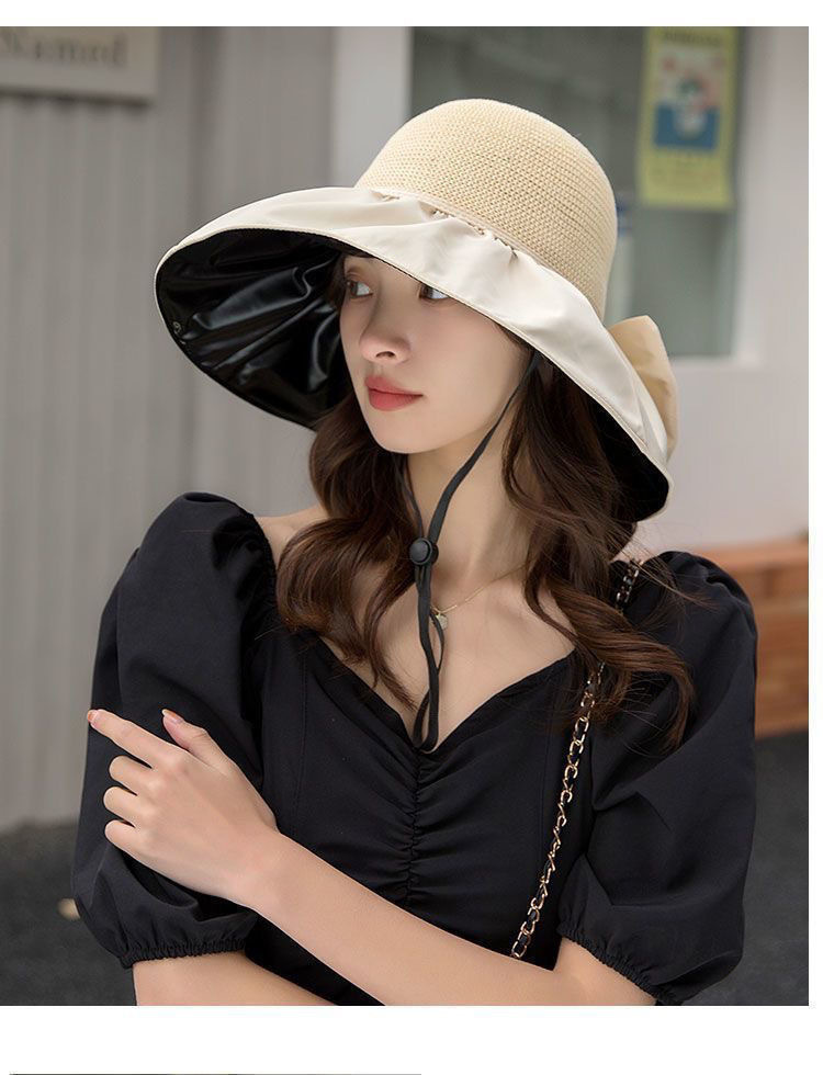 新款帽子女夏季遮阳帽可爱运动韩版防晒帽uv防晒蝴蝶结渔夫帽批发详情13