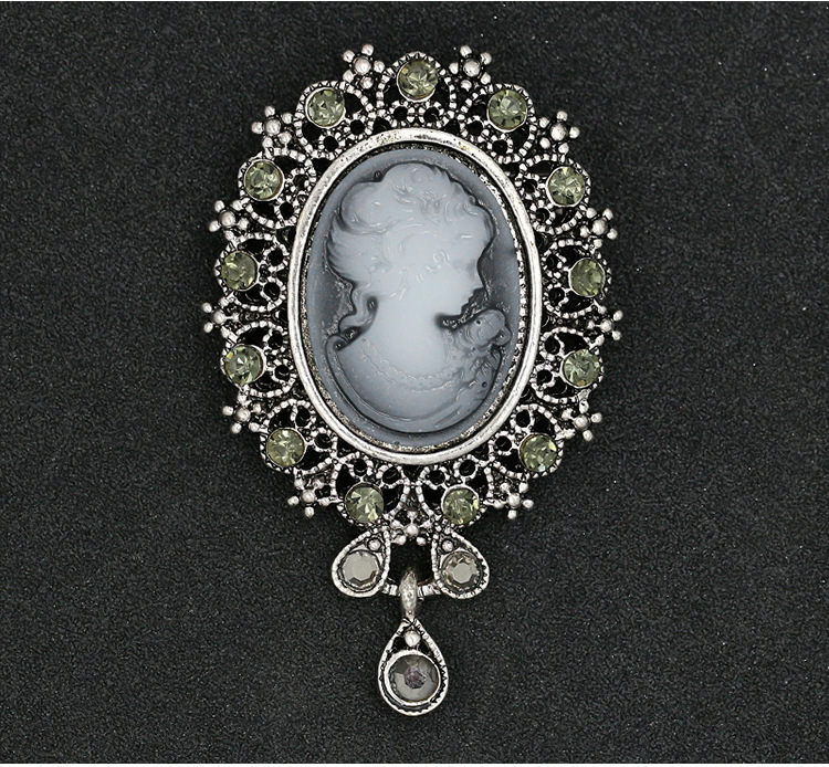 欧美时尚水钻美人头胸针 电镀合金复古胸花女 服装配饰品别针批发详情3