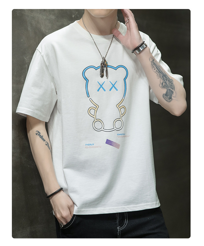 Short-sleeved T-shirt for men, Korean style, summer loose cotton T-shirt, cross-border new style, student bottom layer, half-sleeved shirt pic 120