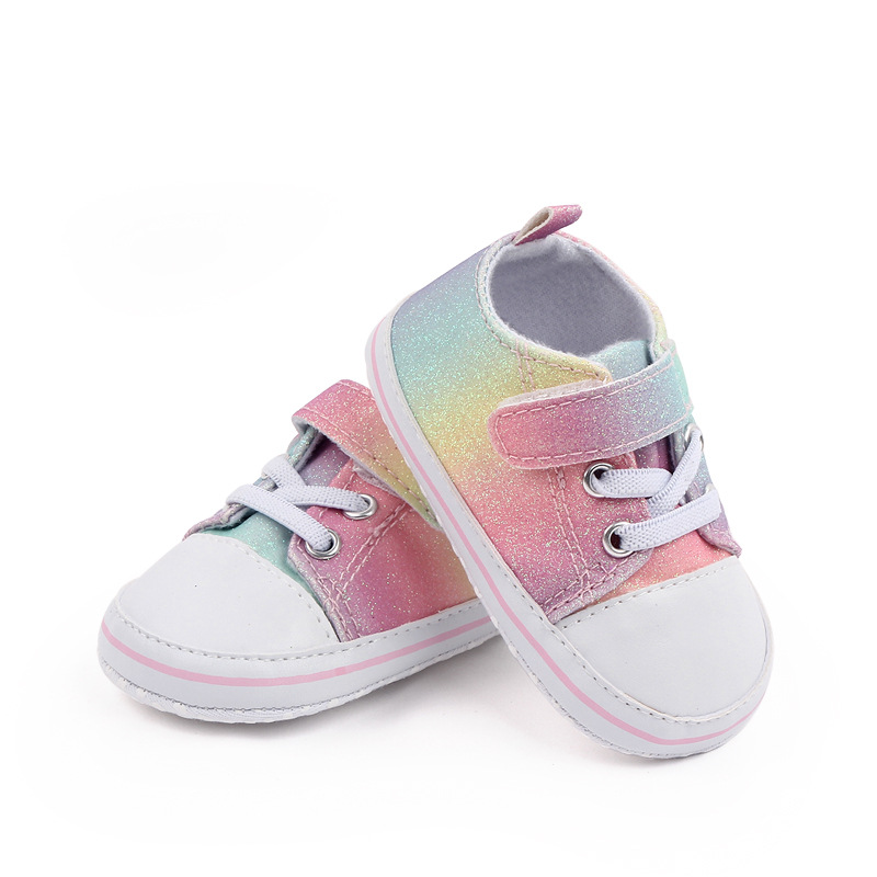 New colored canvas baby shoes with anti-slip soft soles and glitter pink for toddlers aged 0-1, wholesale 2790 pic 11