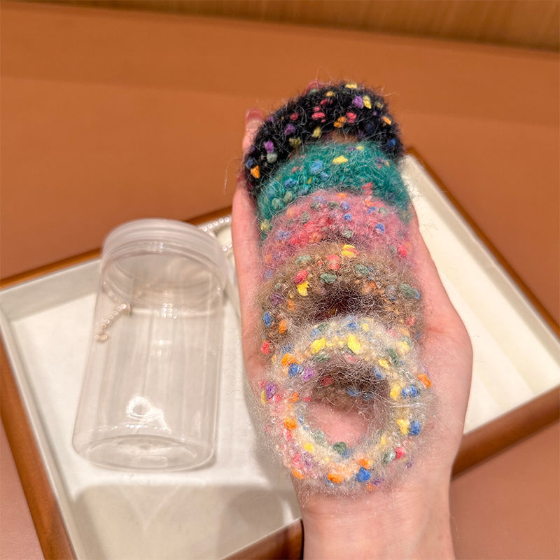 秋冬款毛绒高弹力马尾发绳韩式波点毛巾圈头绳简约小众针织毛线圈详情16