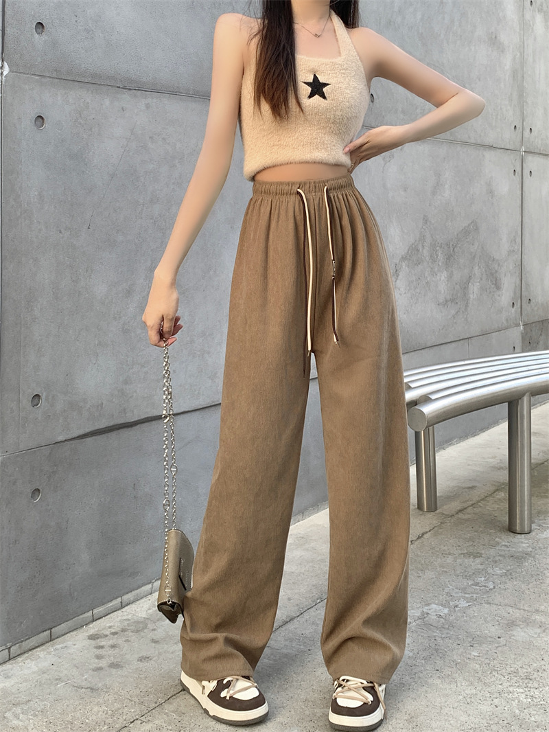 Corduroy ultra-fine corduroy wide-leg pants for women, new autumn style double drawstring smiling face belt casual pants, high-waisted straight-leg pants pic 2