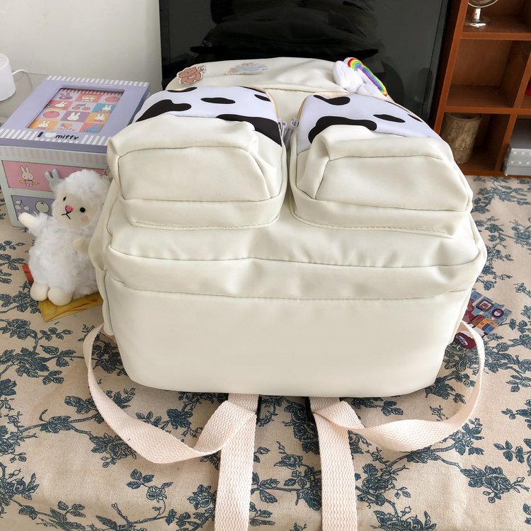 Japanese-style ins campus school style, fresh and cute, cute cow with earbuds, soft girl schoolbag, funny student backpack pic 118