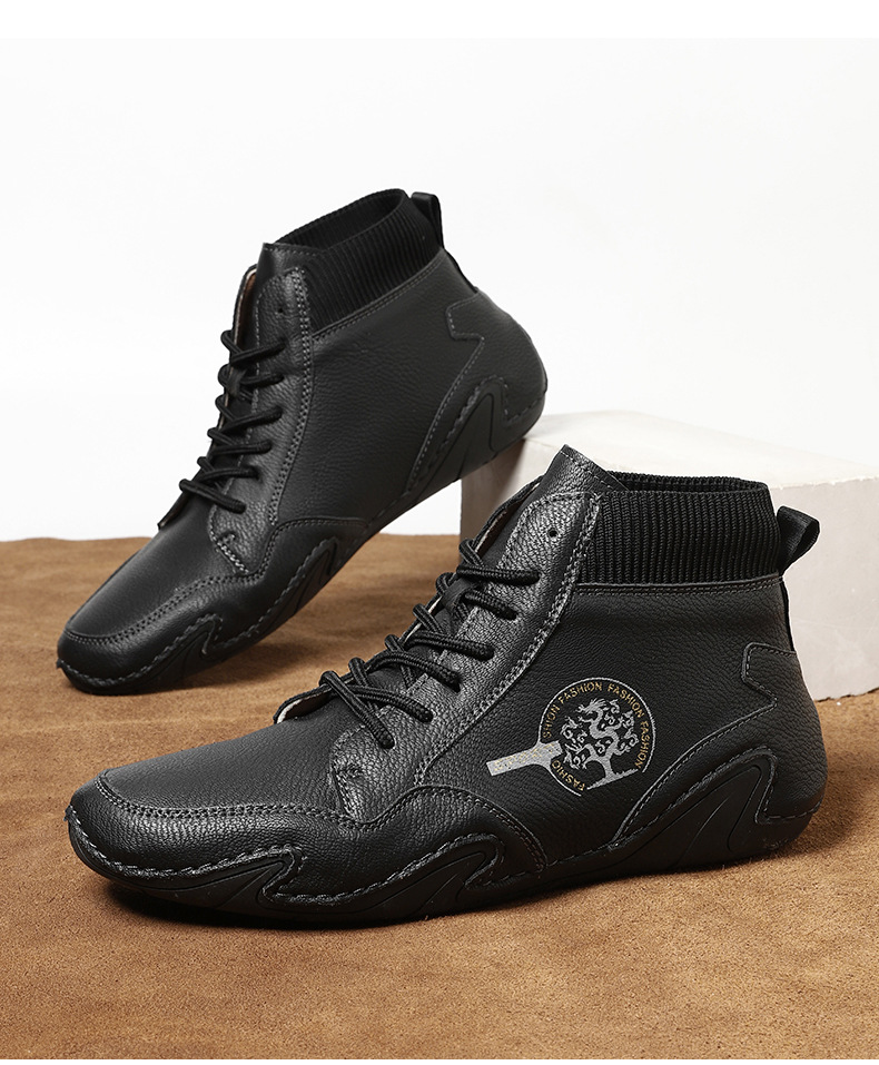 跨境爆款袜子口切尔西靴独立站大码男鞋高帮男士休闲鞋子马丁靴详情40