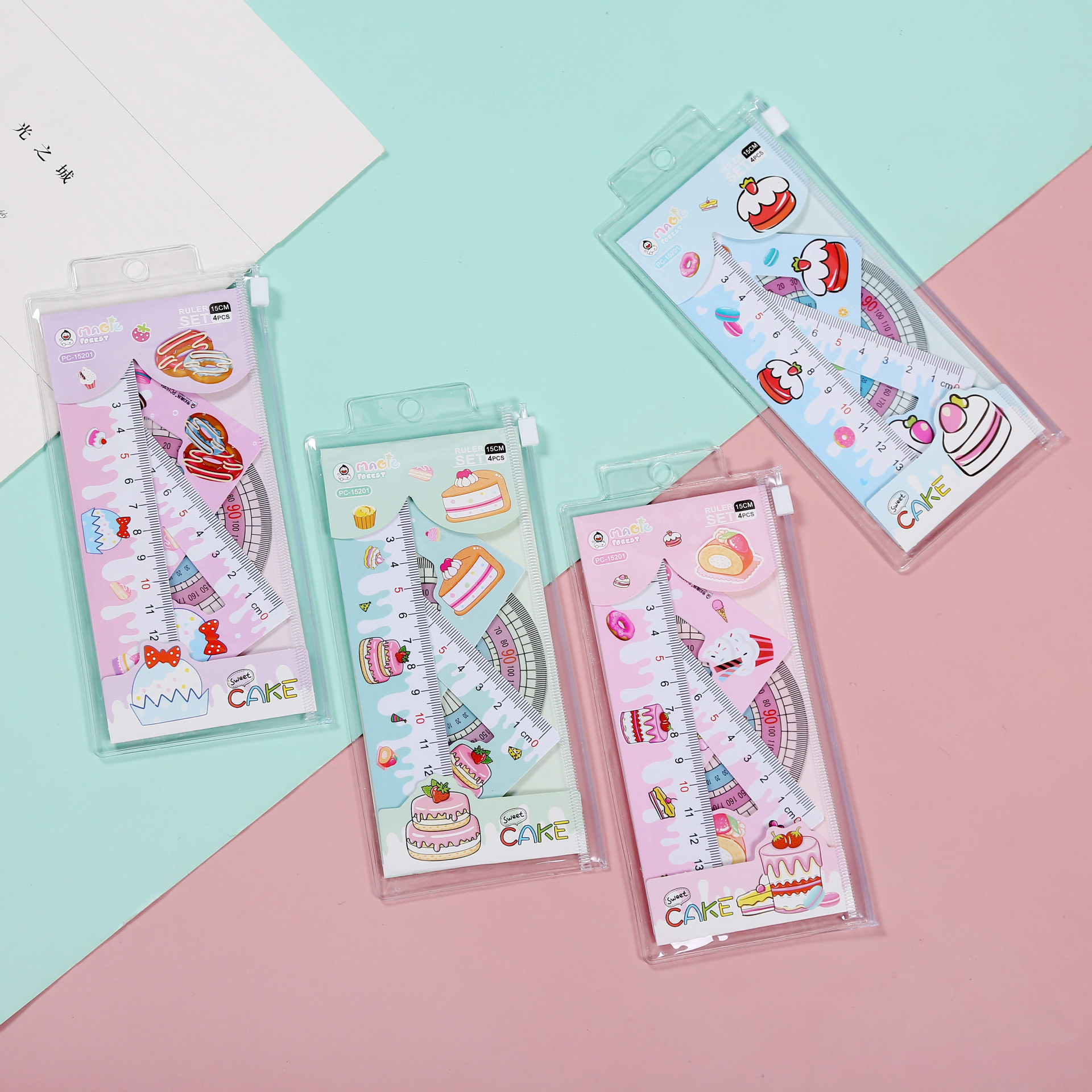 Ruler set, Unicorn cartoon student ruler set, 15cm straight ruler, set of set, protractor, 4-piece custom ruler pic 23