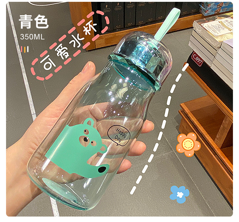 厂家直供ABS简约双层高硼硅透明玻璃杯儿童运动水杯可定制logo详情11