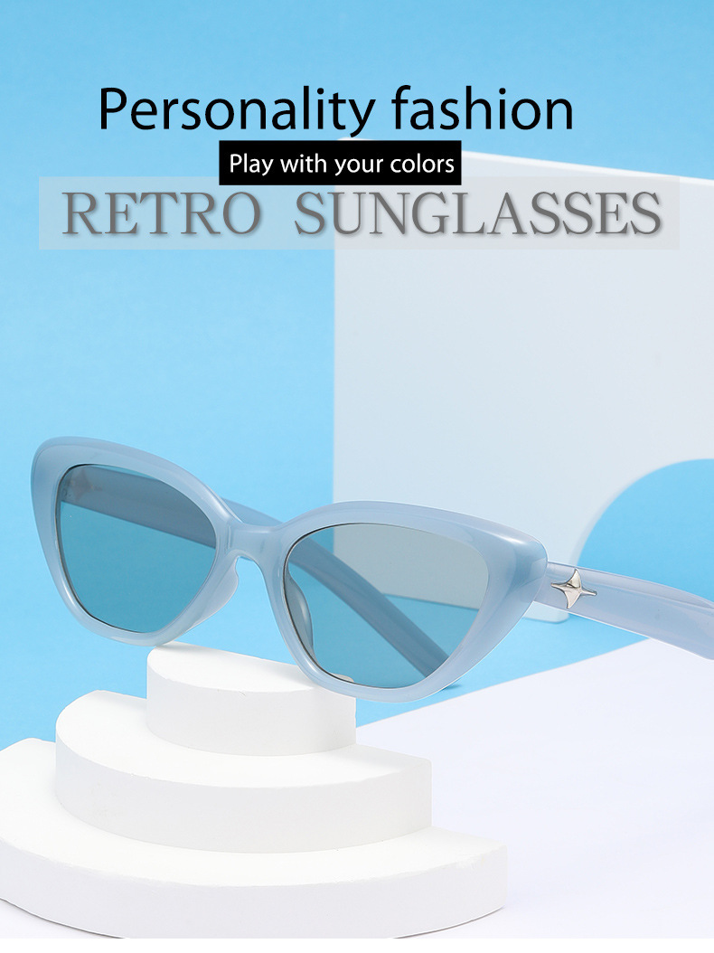 复古三角猫眼小脸墨镜女 高级感ins黑色小框太阳眼镜防晒造型拍照详情5