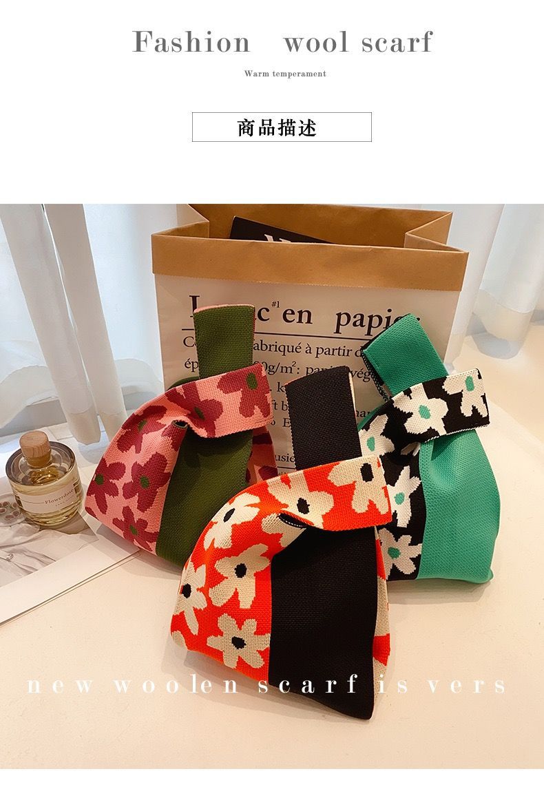 ins网红手提包女针织毛线水桶包日韩版百搭手拎休闲托特包盒饭袋详情1