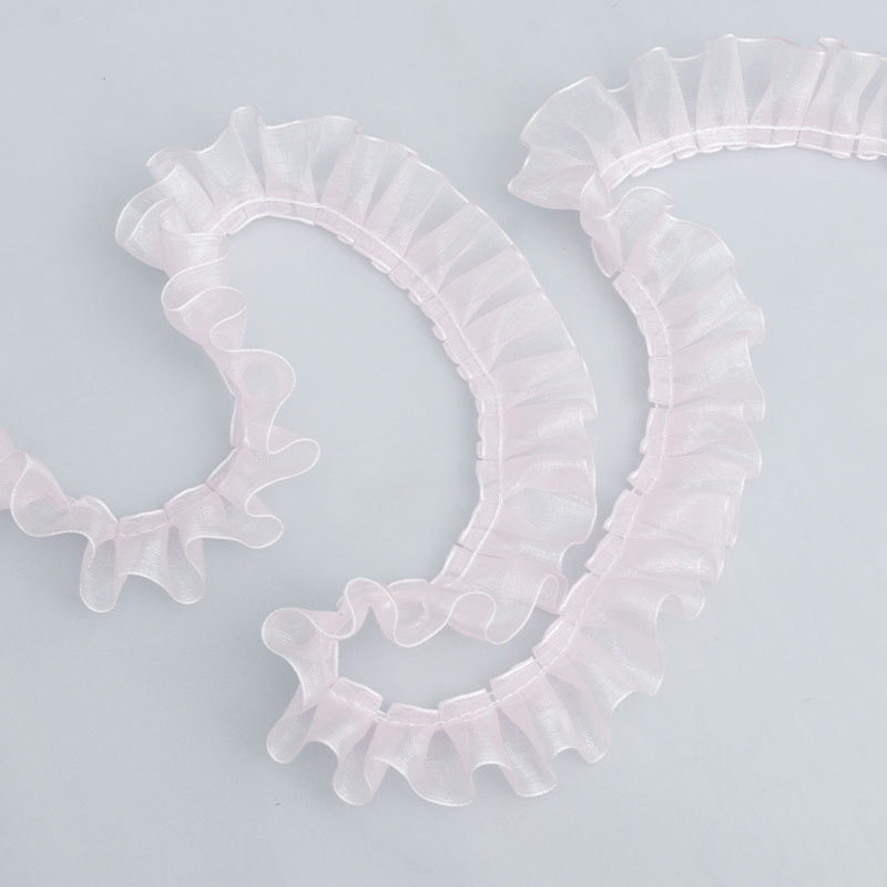 2.5cm transparent chiffon lace trim, DIY skirt hem, pet accessory, pleated lace wholesale pic 3